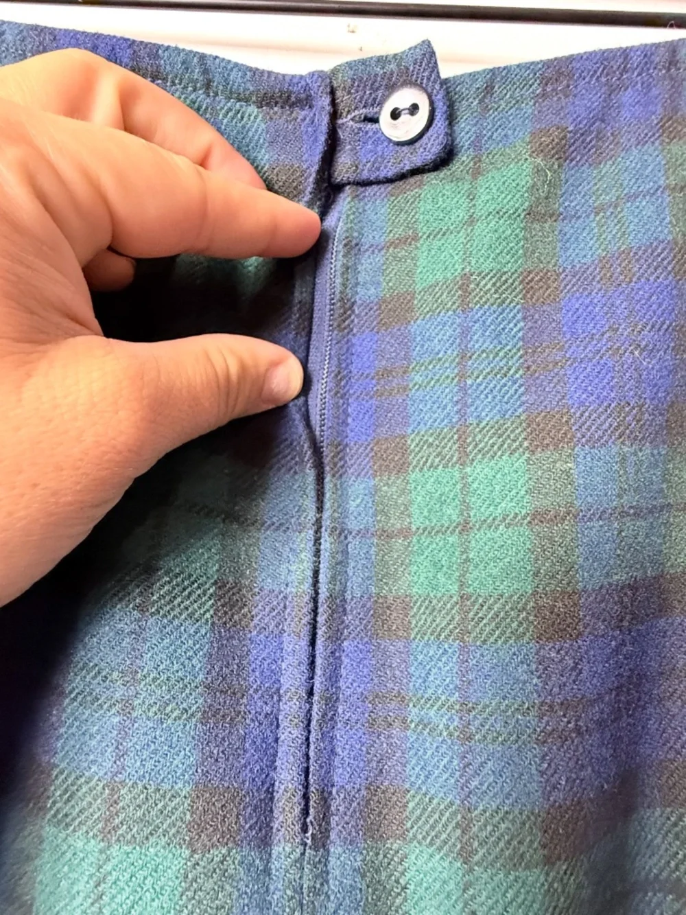 Pendleton Vintage Pure Wool Plaid Skirt Size 14 Midi Blue Green (L)